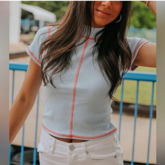 NWT DAYDREAMER CONTRAST STITCH MOCK NECK BABY TEE, XSMALL - Picture 3 of 3